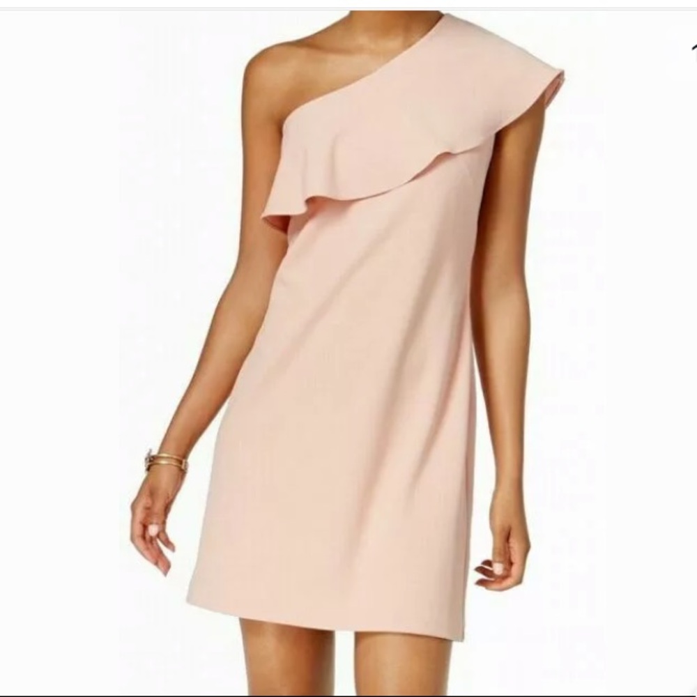 Julia Jordan one shoulder ruffle pink mini dress